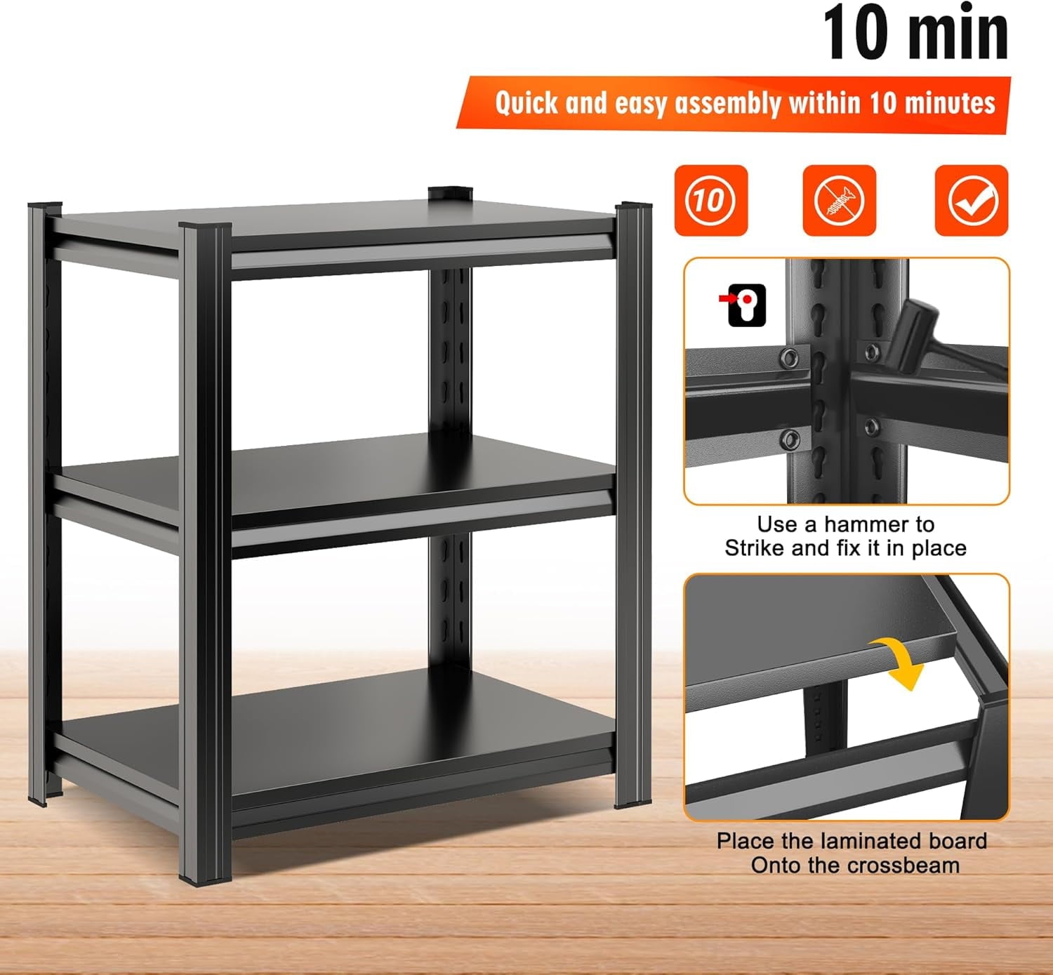 5-Tier Bookshelf, Metal Book Shelf, Adjustable Bookcase, Tall Shelves in Living Room/Home/Office/Kitchen/Bedroom, Storage Organizer for CDs/Books/Movies, Modern, Black