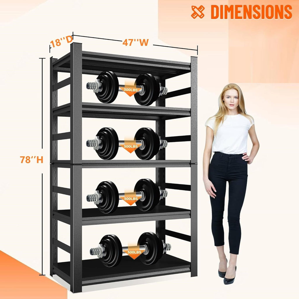 5-Tier Bookshelf, Metal Book Shelf, Adjustable Bookcase, Tall Shelves in Living Room/Home/Office/Kitchen/Bedroom, Storage Organizer for CDs/Books/Movies, Modern, Black
