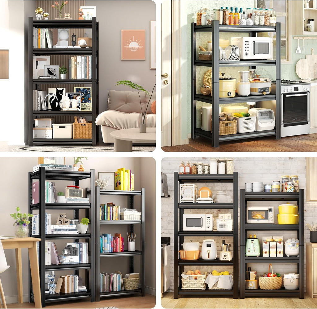 5-Tier Bookshelf, Metal Book Shelf, Adjustable Bookcase, Tall Shelves in Living Room/Home/Office/Kitchen/Bedroom, Storage Organizer for CDs/Books/Movies, Modern, Black