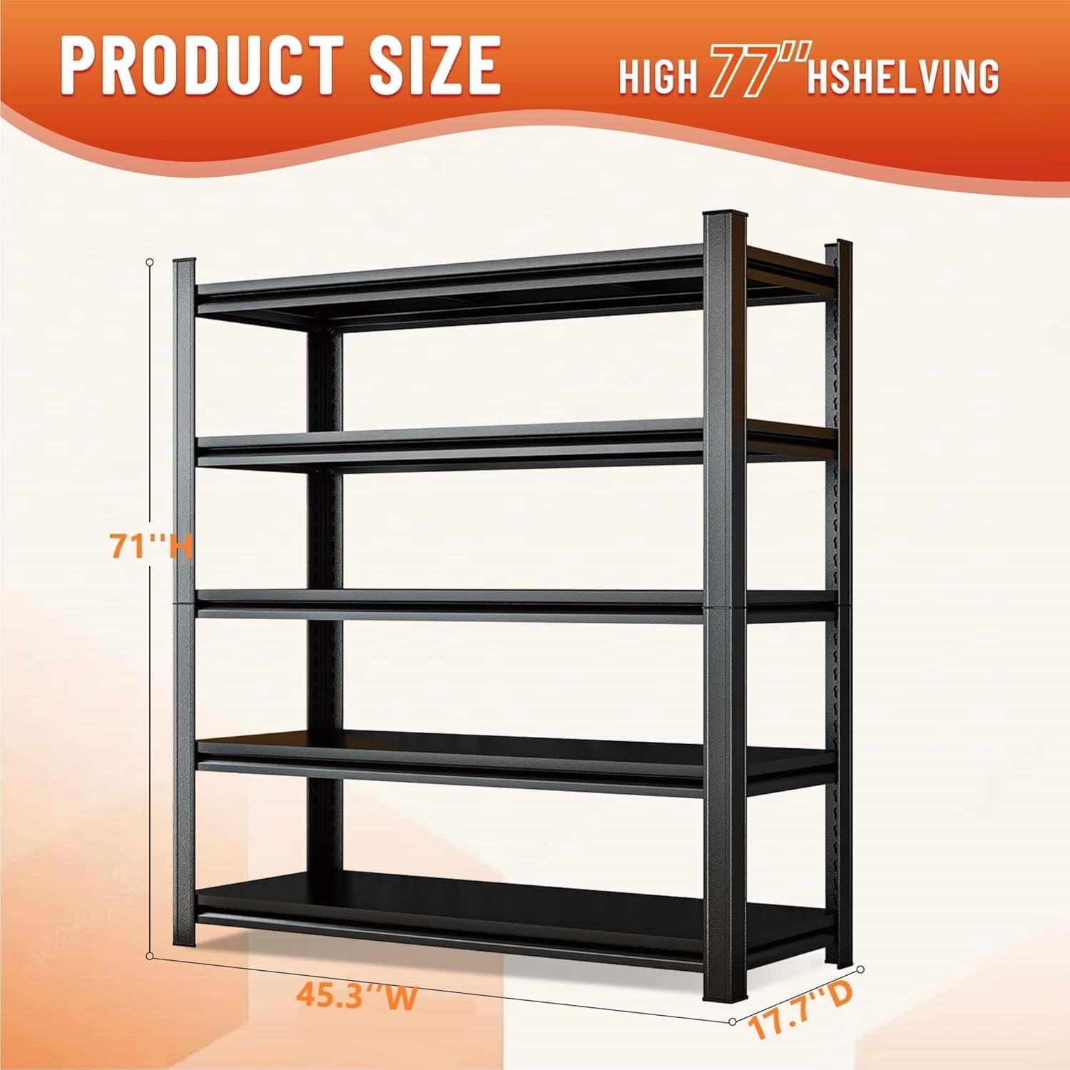 5-Tier Bookshelf, Metal Book Shelf, Adjustable Bookcase, Tall Shelves in Living Room/Home/Office/Kitchen/Bedroom, Storage Organizer for CDs/Books/Movies, Modern, Black