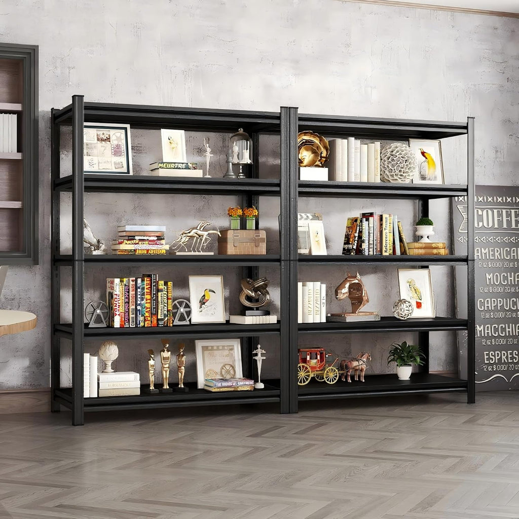 5-Tier Bookshelf, Metal Book Shelf, Adjustable Bookcase, Tall Shelves in Living Room/Home/Office/Kitchen/Bedroom, Storage Organizer for CDs/Books/Movies, Modern, Black