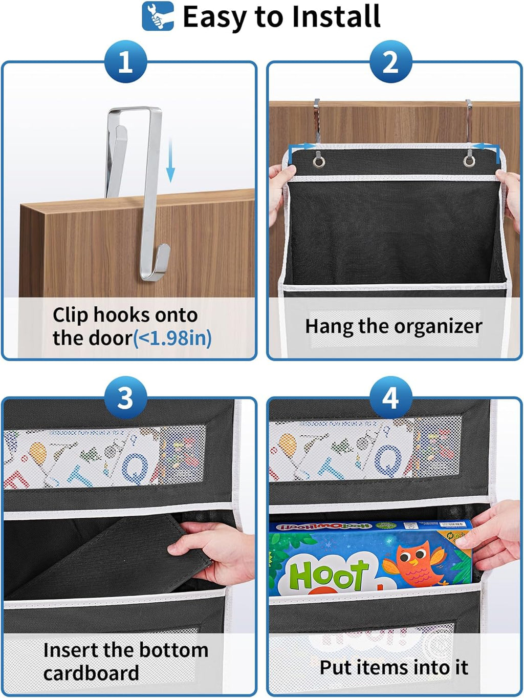 JARLINK 2 Pack Over the Door Organizer Storage, 5 Shelf Hanging Door Organizer with 5 Large Capacity Pockets, Anti Tilt 44 lb Load Behind Door Storage for Bedroom, Bathroom, Pantry, Nursery, (Grey)