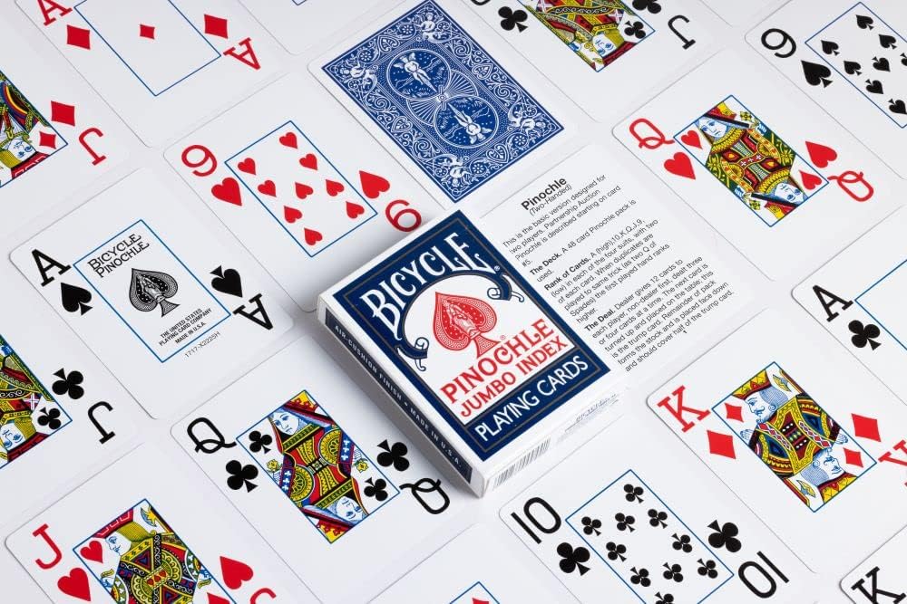 Bicycle Jumbo Pinochle Playing Cards - Large Print Easy to Read Numbers Suits Deck of Cards - Pinochle Deck