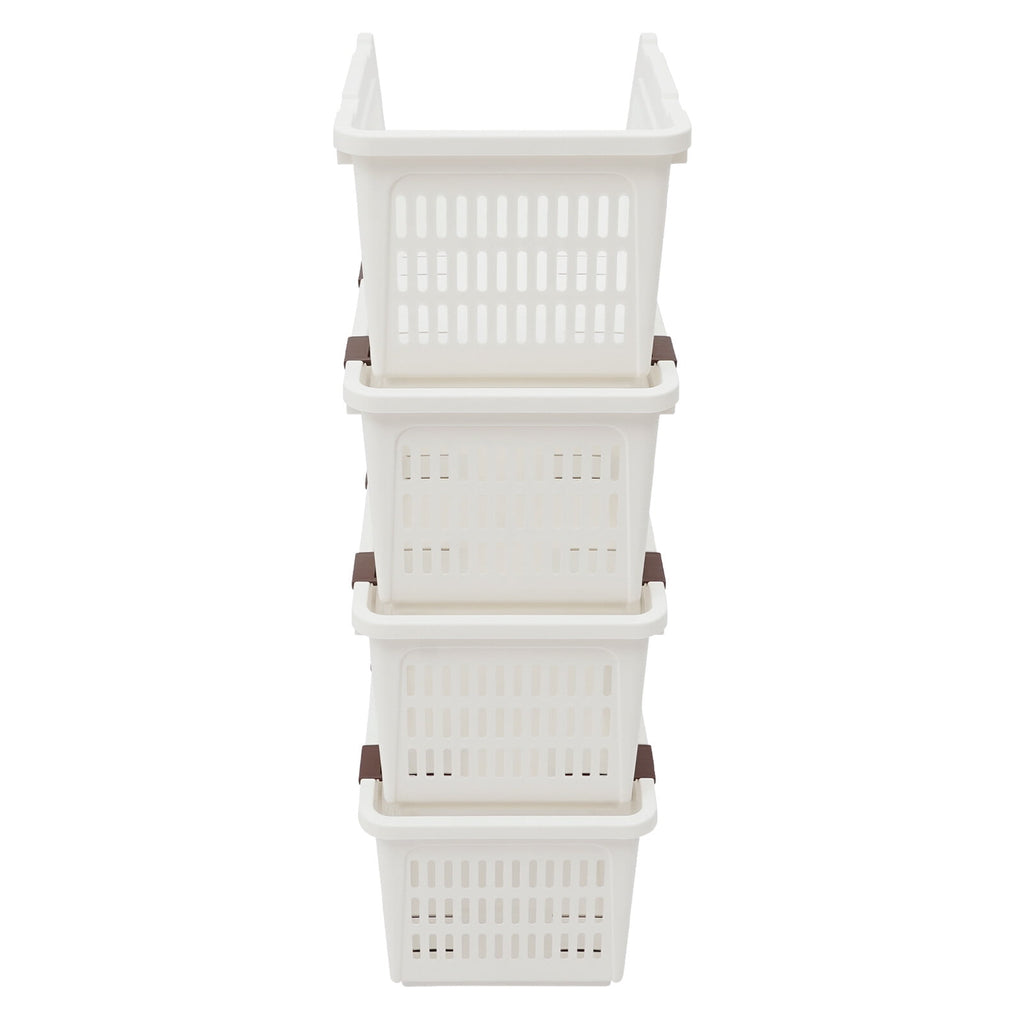 4 Pack Stacking Storage Baskets, Multifunctional PP Organizer Bins Space-Saving
