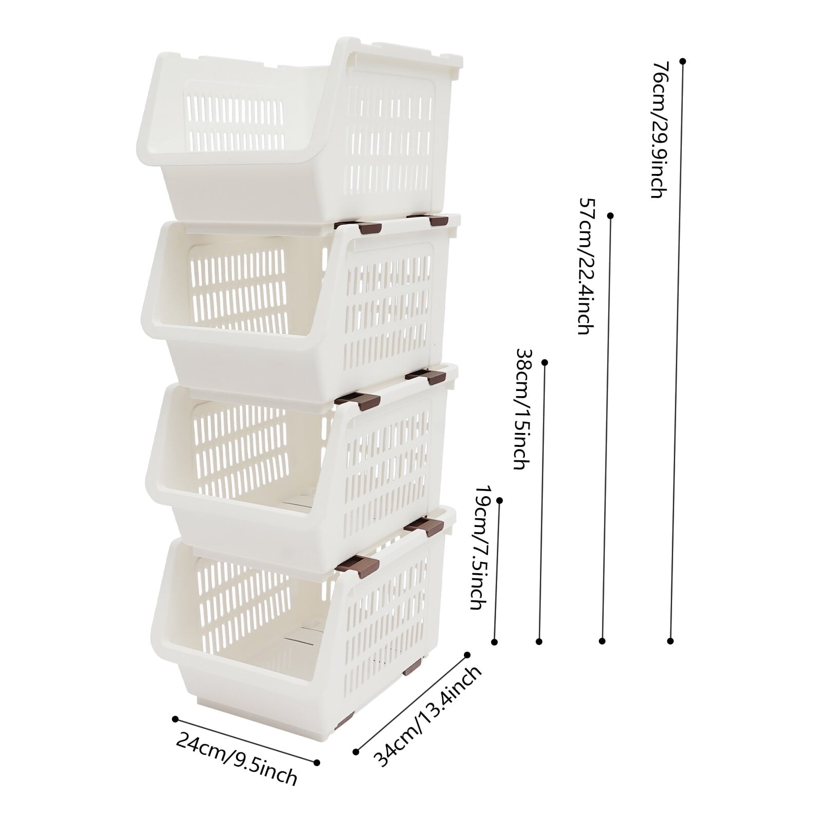 4 Pack Stacking Storage Baskets, Multifunctional PP Organizer Bins Space-Saving