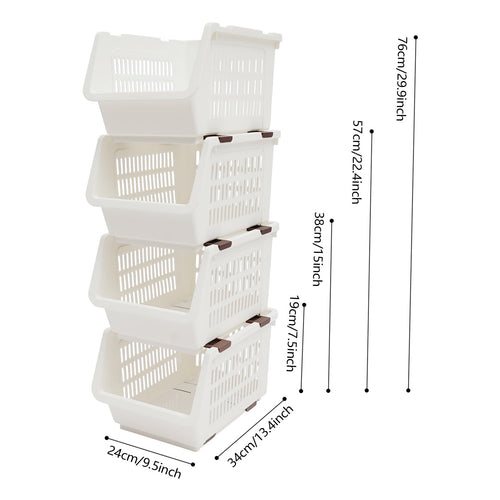 4 Pack Stacking Storage Baskets, Multifunctional PP Organizer Bins Space-Saving