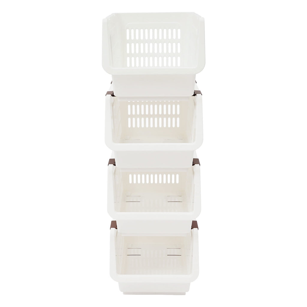 4 Pack Stacking Storage Baskets, Multifunctional PP Organizer Bins Space-Saving