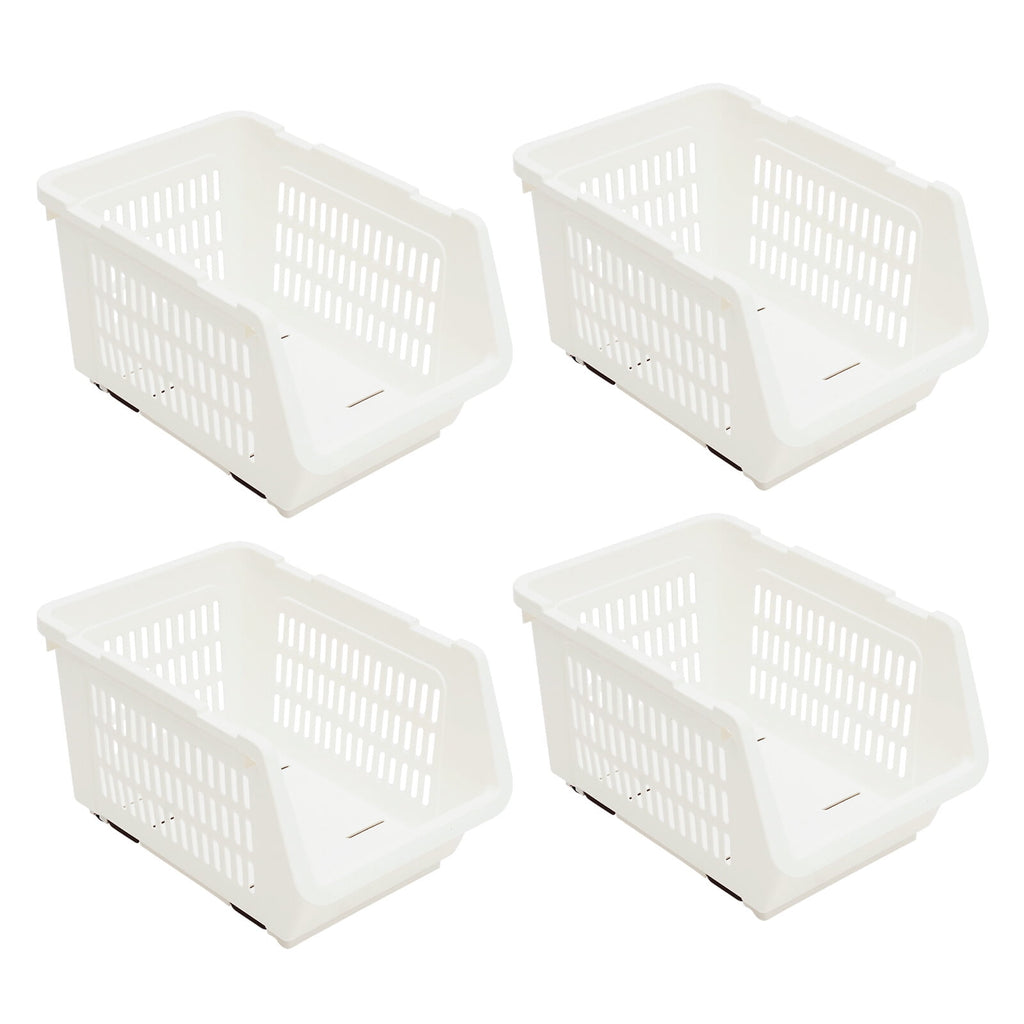 4 Pack Stacking Storage Baskets, Multifunctional PP Organizer Bins Space-Saving