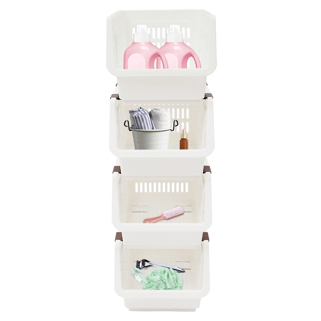 4 Pack Stacking Storage Baskets, Multifunctional PP Organizer Bins Space-Saving
