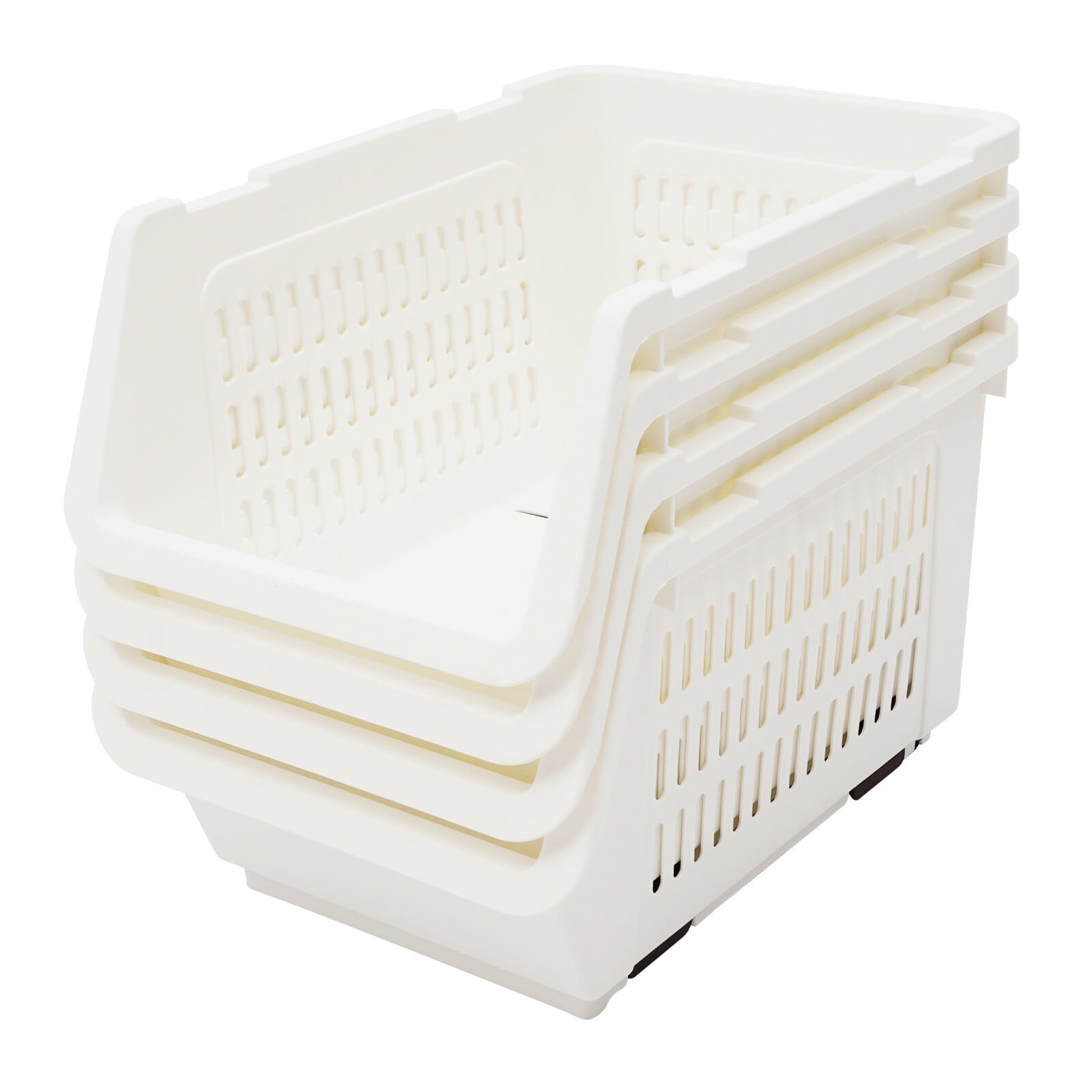 4 Pack Stacking Storage Baskets, Multifunctional PP Organizer Bins Space-Saving