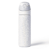 26oz StrawSip Flip Water Bottle, Stainless Steel, Double Wall Insulated, Luxe Leopard (White Leopard)
