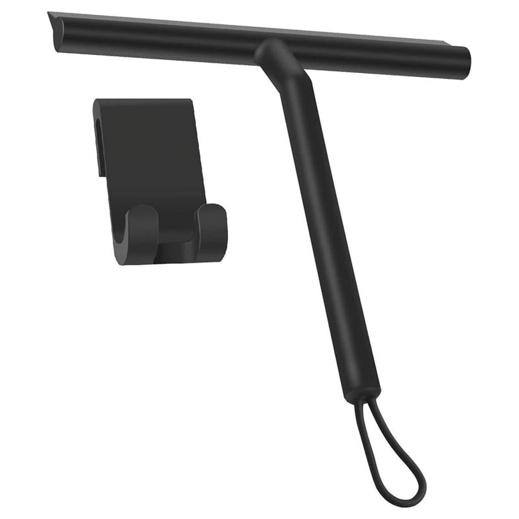 Silicone Shower Squeegee with Hook &amp; Lanyard, Black Window Glass , Mirror Screen Wiper, Multi Cleaner