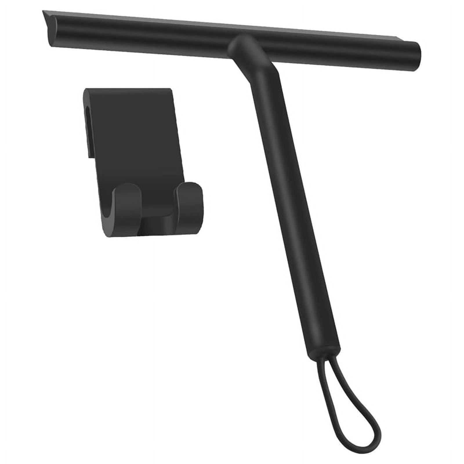Silicone Shower Squeegee with Hook &amp; Lanyard, Black Window Glass , Mirror Screen Wiper, Multi Cleaner