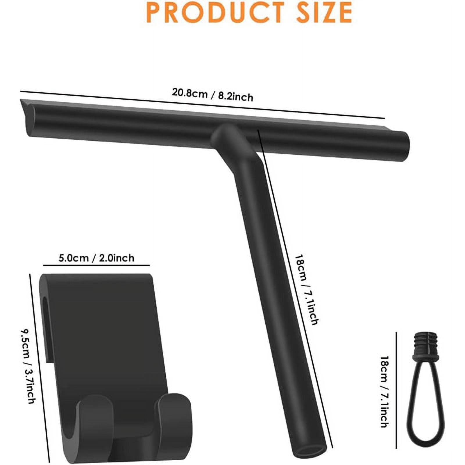 Silicone Shower Squeegee with Hook &amp; Lanyard, Black Window Glass , Mirror Screen Wiper, Multi Cleaner