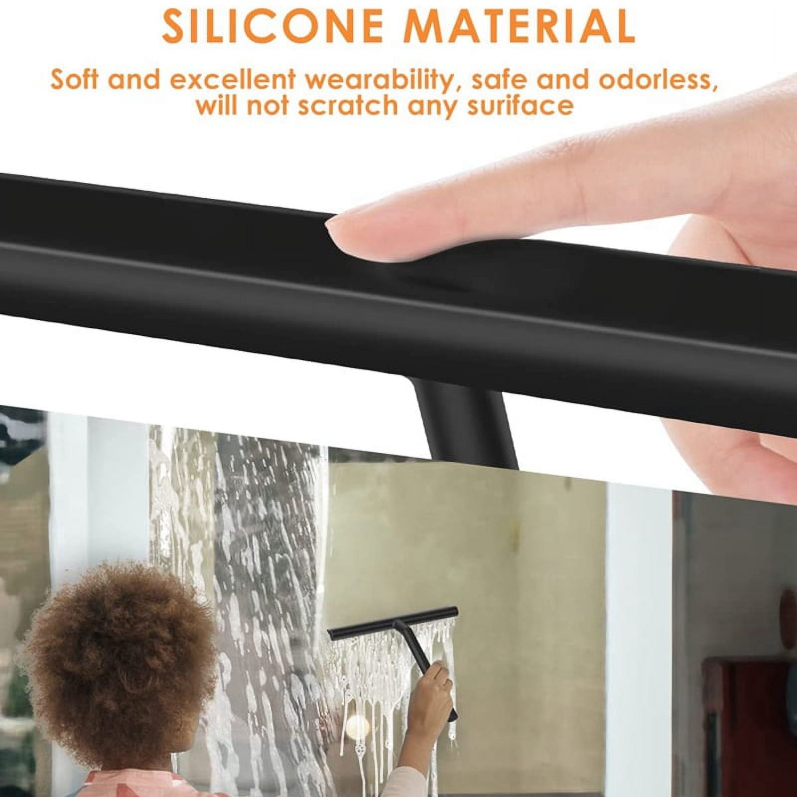 Silicone Shower Squeegee with Hook &amp; Lanyard, Black Window Glass , Mirror Screen Wiper, Multi Cleaner