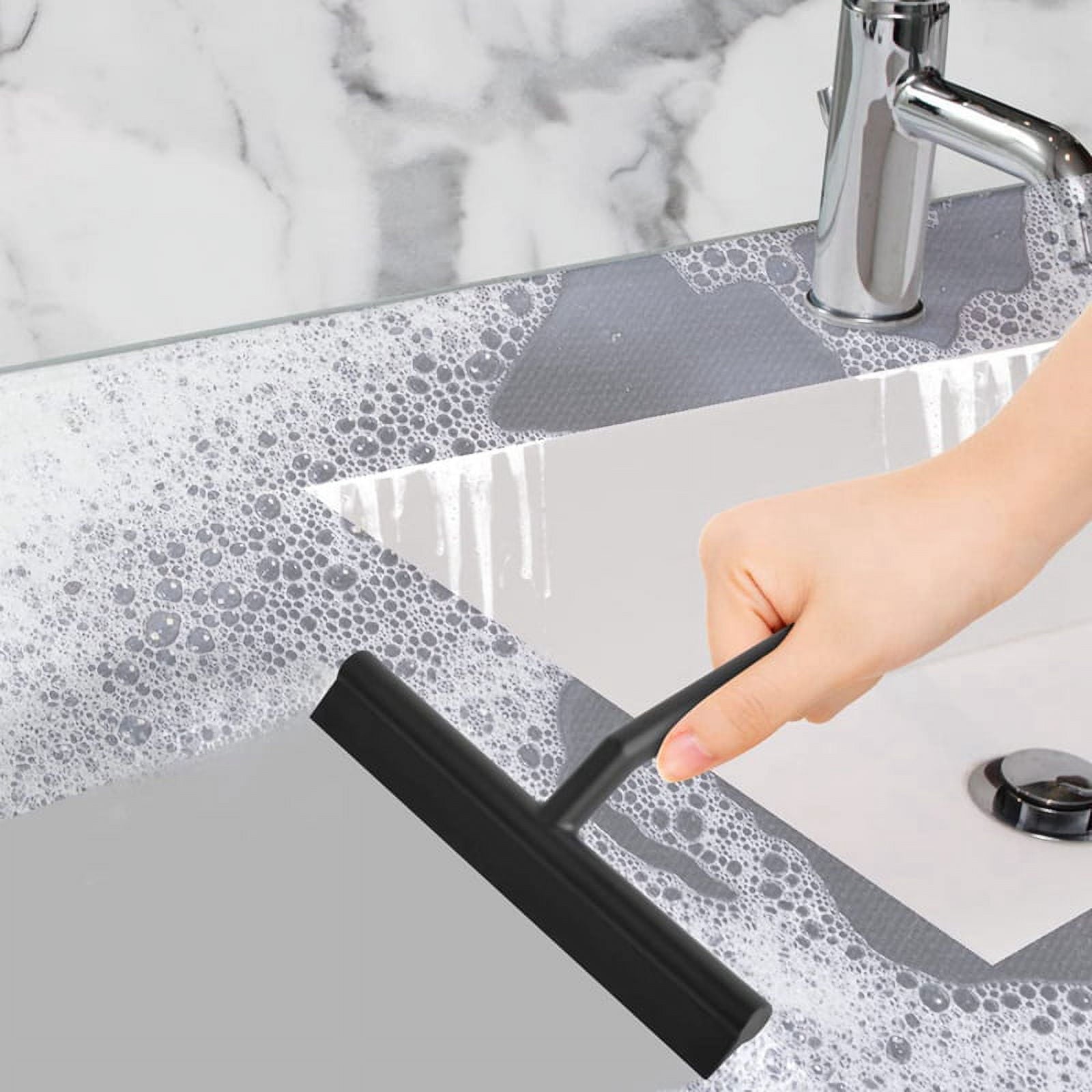Silicone Shower Squeegee with Hook &amp; Lanyard, Black Window Glass , Mirror Screen Wiper, Multi Cleaner