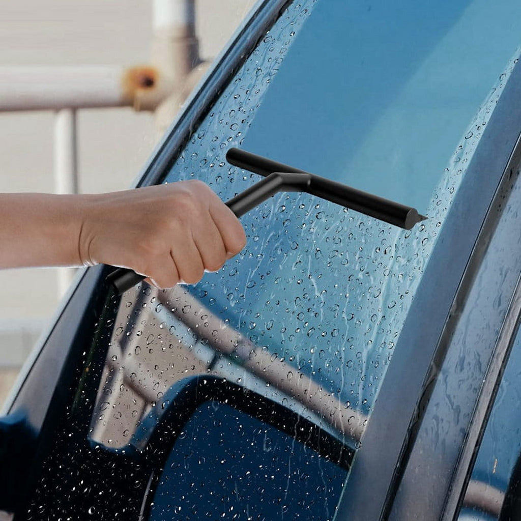 Silicone Shower Squeegee with Hook &amp; Lanyard, Black Window Glass , Mirror Screen Wiper, Multi Cleaner