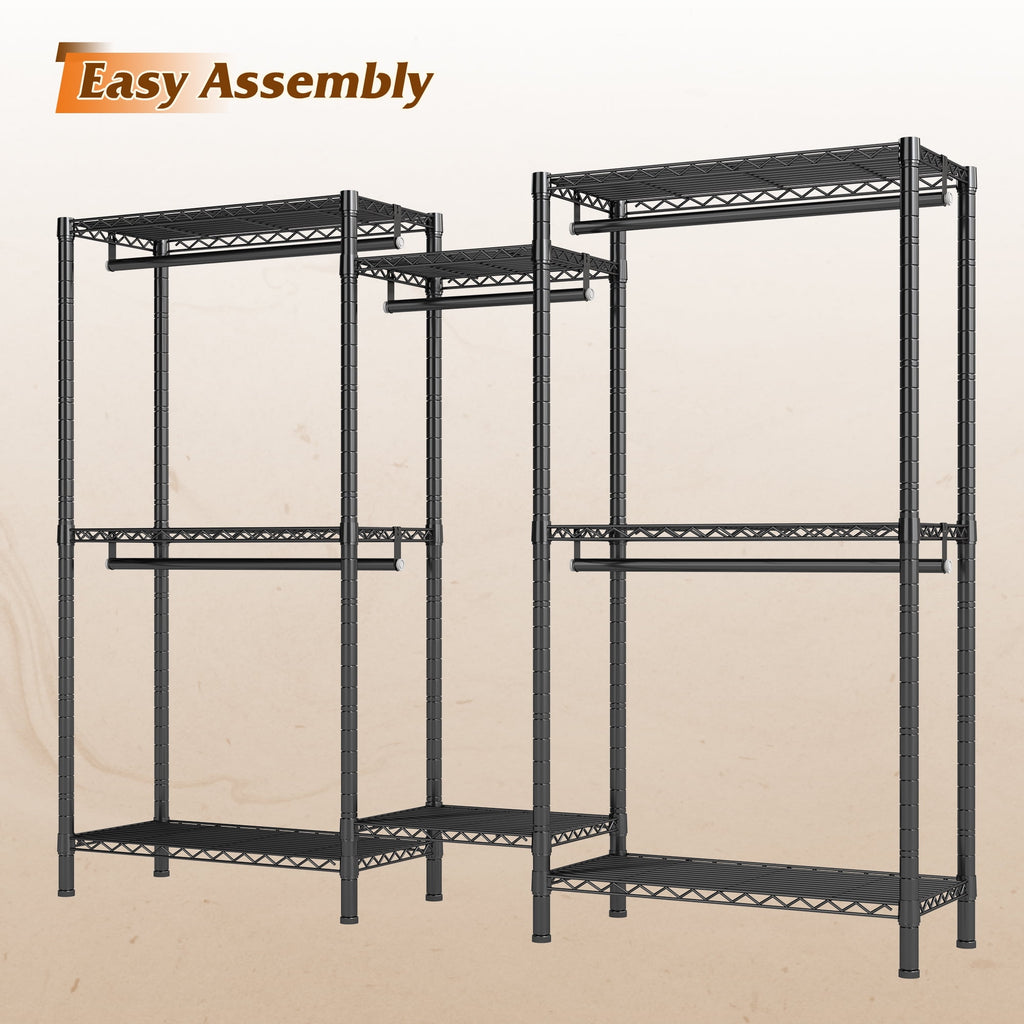 74.5" W Clothes  Rack Heavy Duty Garment Rack Closet Organizer with 8 Shelves &amp; 5 Hanger Rods,Black