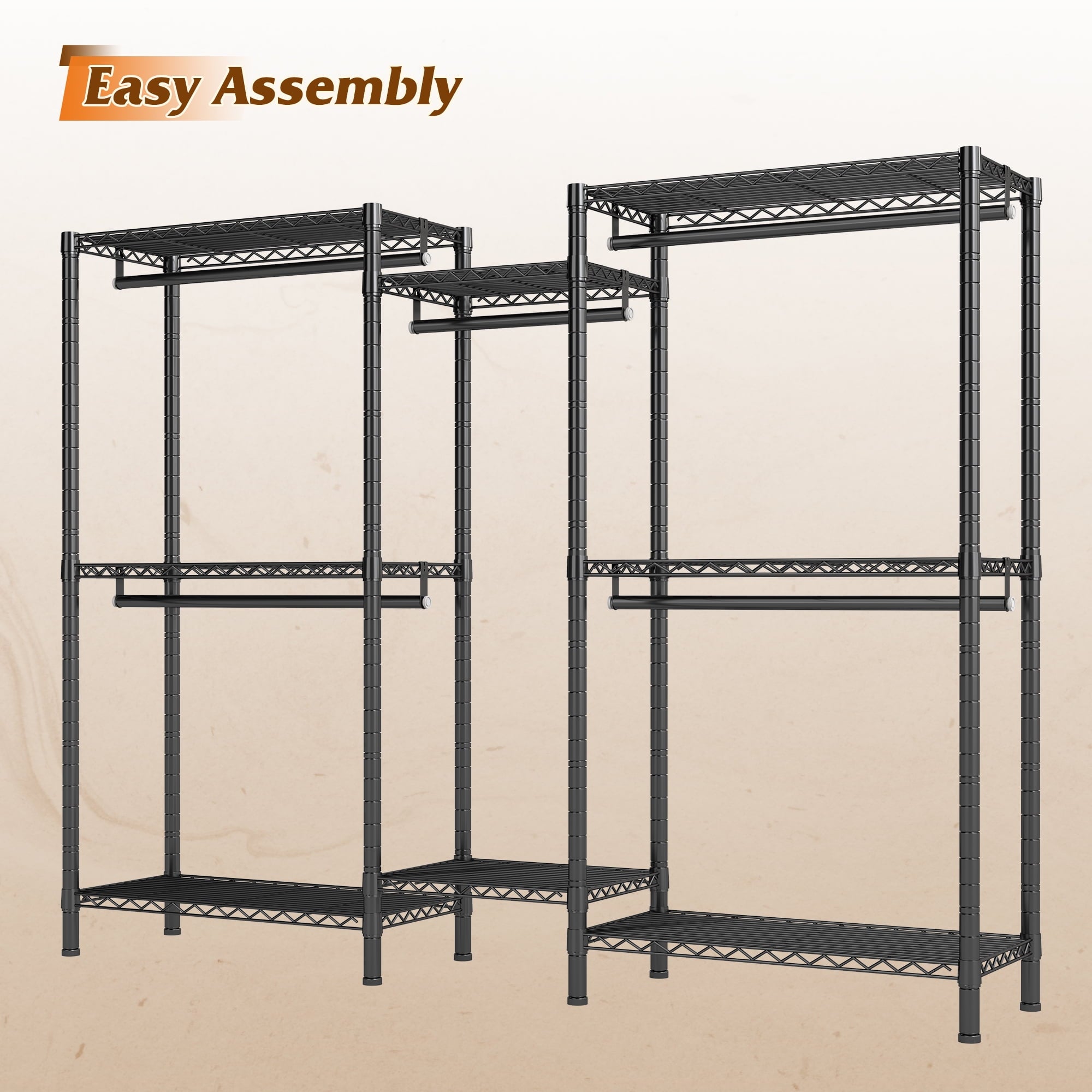 74.5" W Clothes  Rack Heavy Duty Garment Rack Closet Organizer with 8 Shelves &amp; 5 Hanger Rods,Black