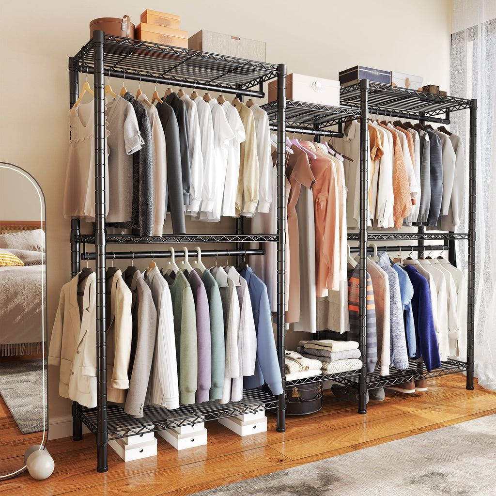 74.5" W Clothes  Rack Heavy Duty Garment Rack Closet Organizer with 8 Shelves &amp; 5 Hanger Rods,Black