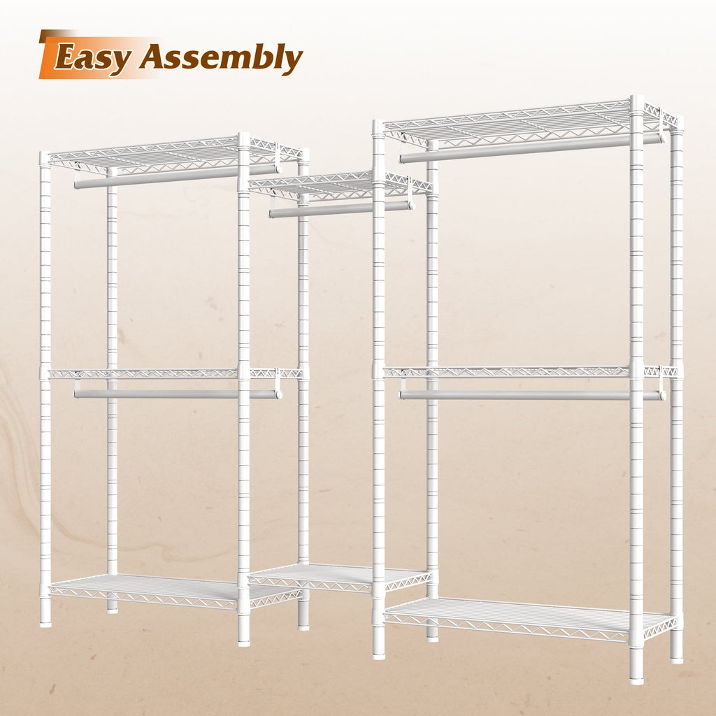 74.5" W Clothes  Rack Heavy Duty Garment Rack Closet Organizer with 8 Shelves &amp; 5 Hanger Rods,Black