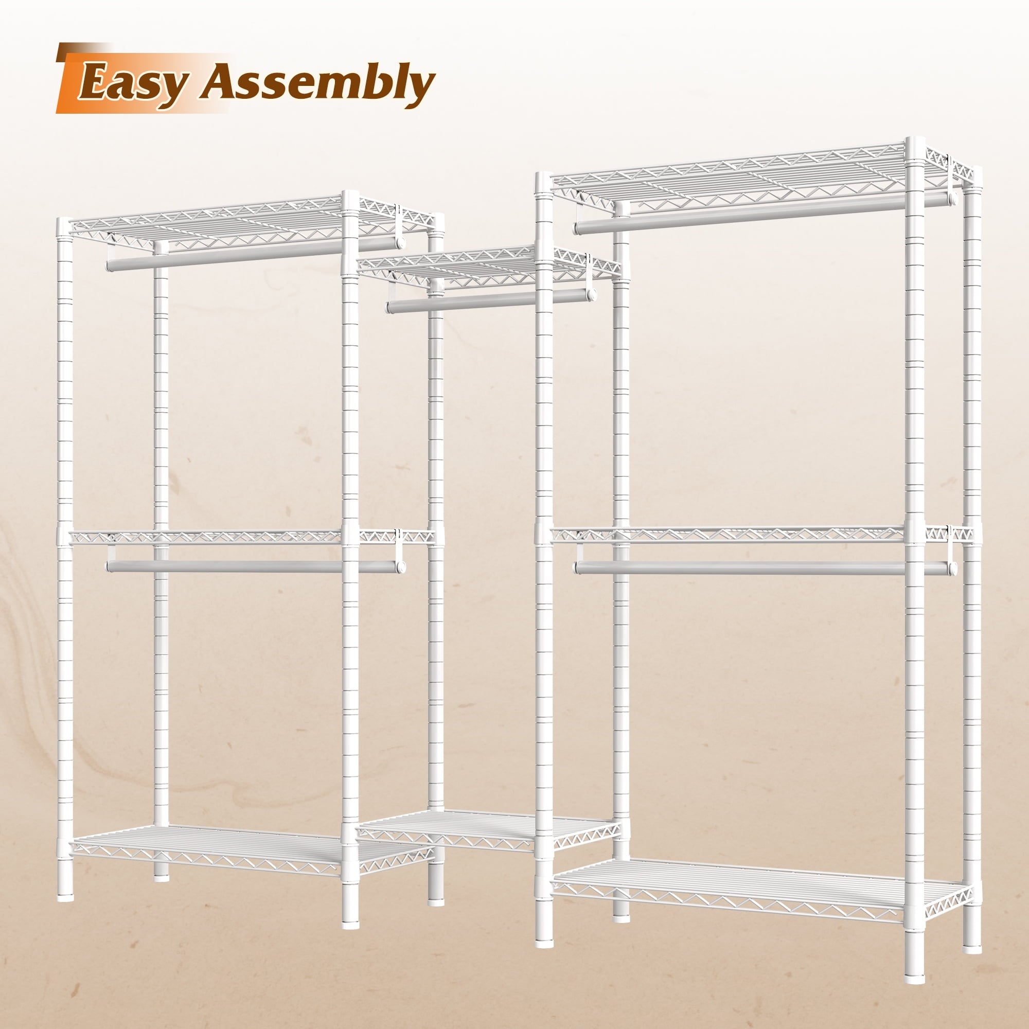 74.5" W Clothes  Rack Heavy Duty Garment Rack Closet Organizer with 8 Shelves &amp; 5 Hanger Rods,Black
