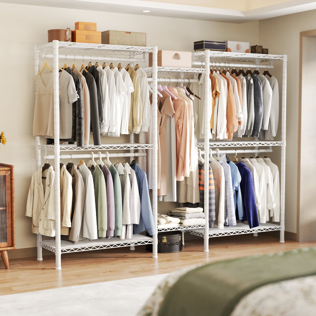 74.5" W Clothes  Rack Heavy Duty Garment Rack Closet Organizer with 8 Shelves &amp; 5 Hanger Rods,Black