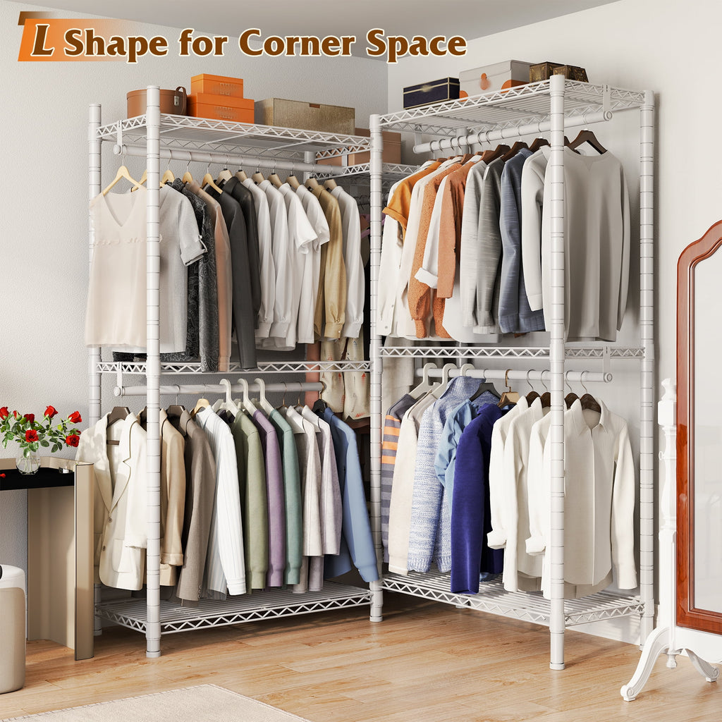 74.5" W Clothes  Rack Heavy Duty Garment Rack Closet Organizer with 8 Shelves &amp; 5 Hanger Rods,Black