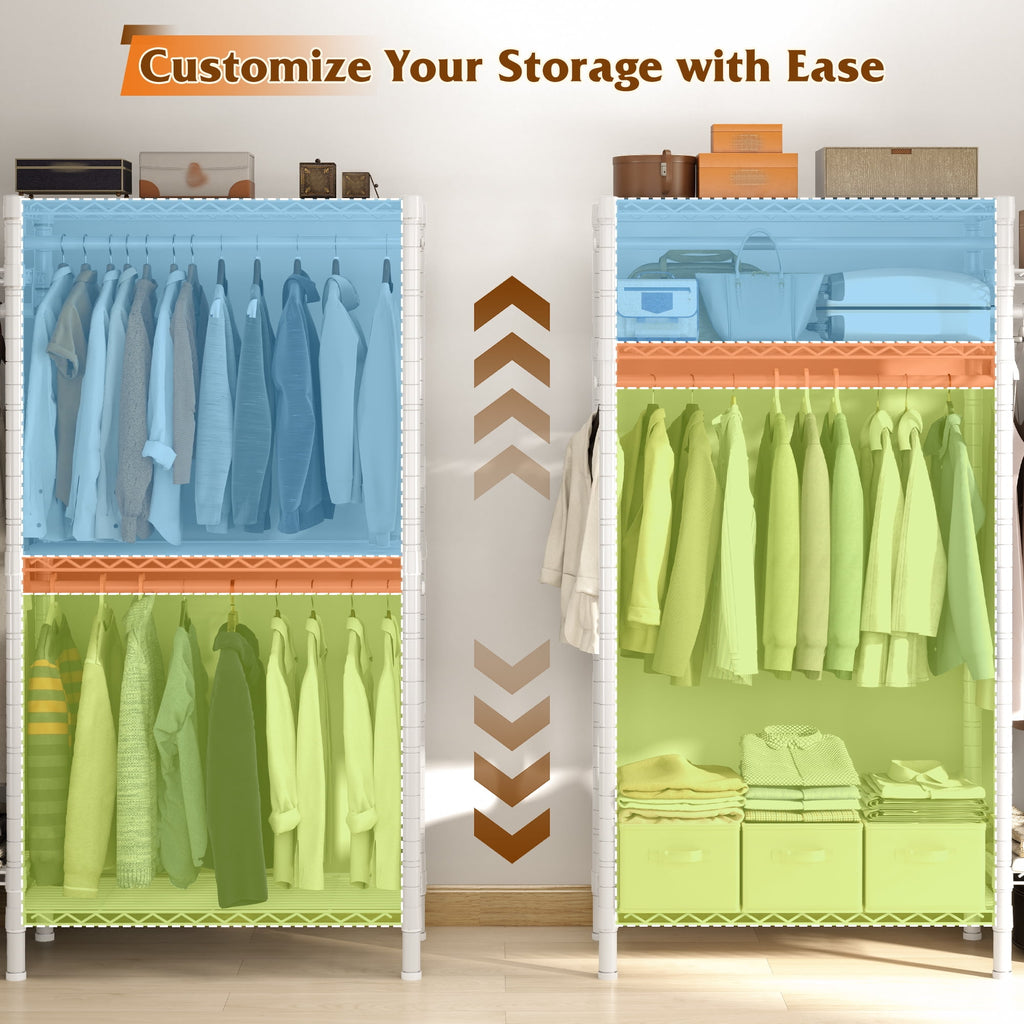 74.5" W Clothes  Rack Heavy Duty Garment Rack Closet Organizer with 8 Shelves &amp; 5 Hanger Rods,Black