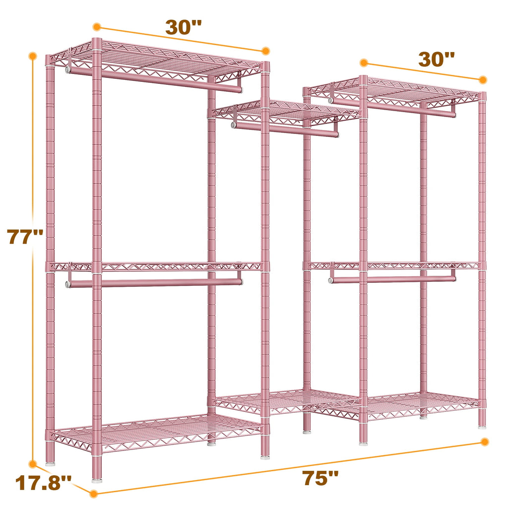 74.5" W Clothes  Rack Heavy Duty Garment Rack Closet Organizer with 8 Shelves &amp; 5 Hanger Rods,Black