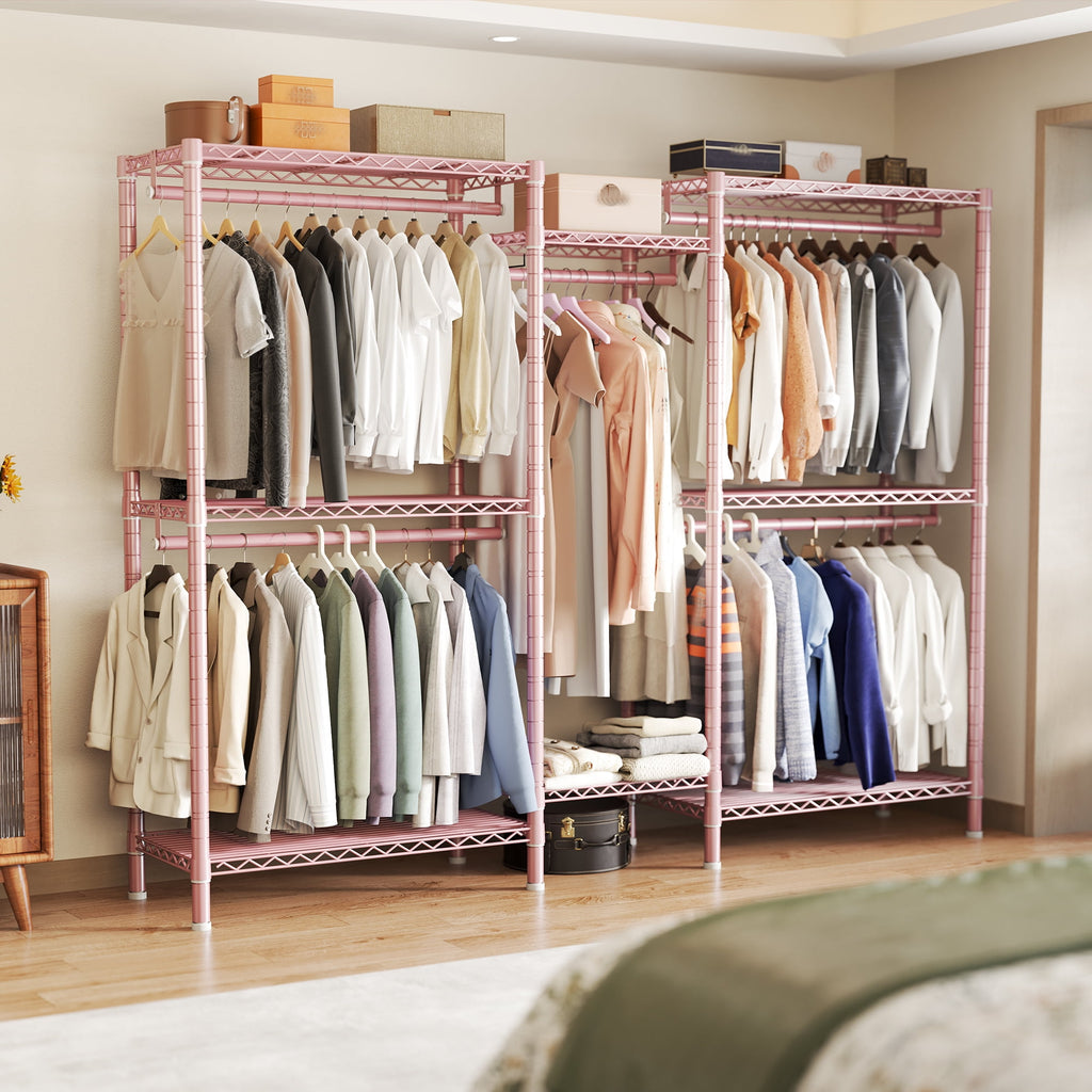 74.5" W Clothes  Rack Heavy Duty Garment Rack Closet Organizer with 8 Shelves &amp; 5 Hanger Rods,Black