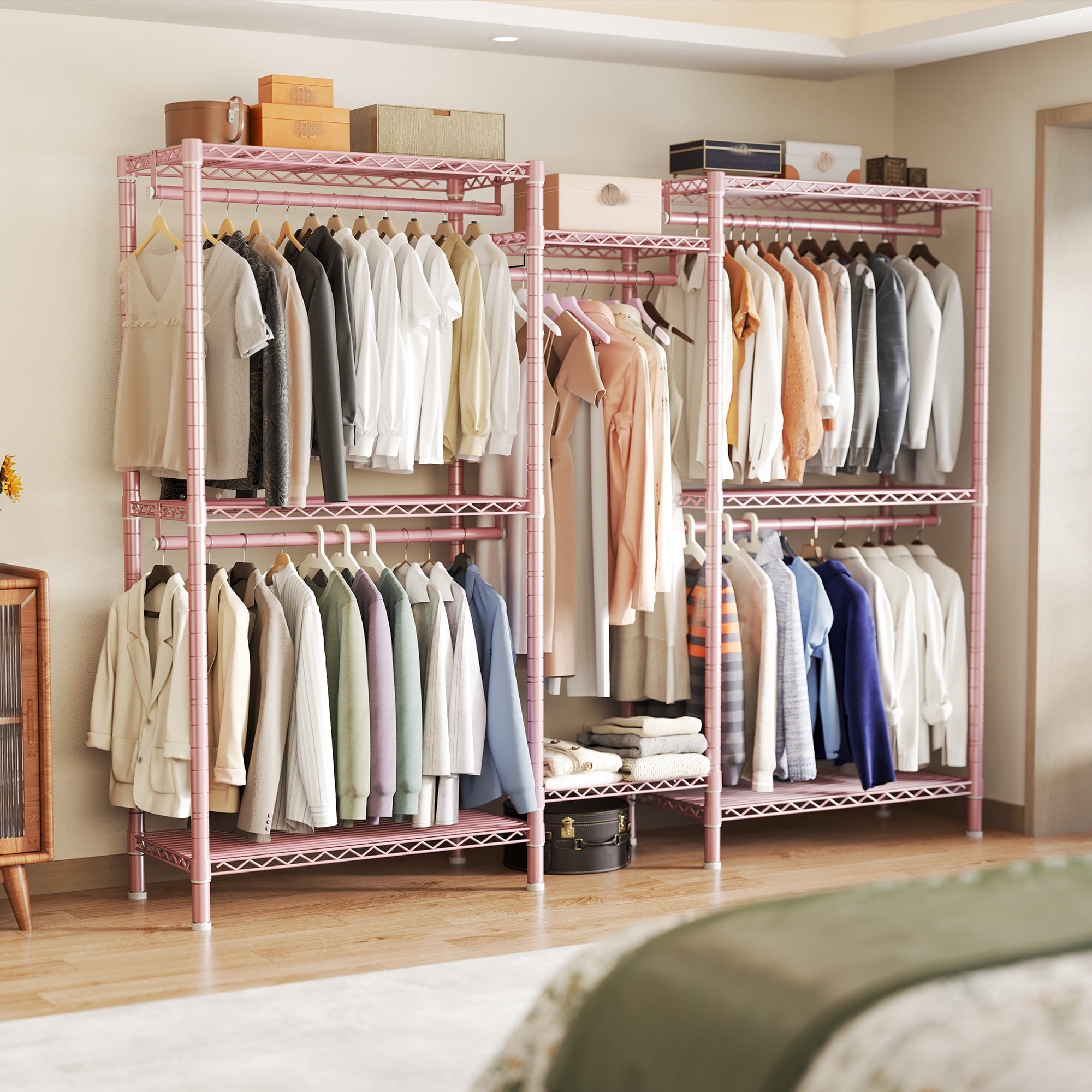 74.5" W Clothes  Rack Heavy Duty Garment Rack Closet Organizer with 8 Shelves &amp; 5 Hanger Rods,Black