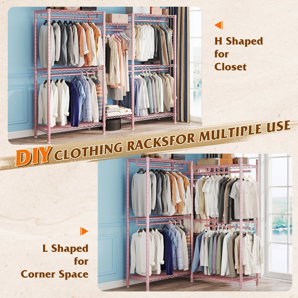 74.5" W Clothes  Rack Heavy Duty Garment Rack Closet Organizer with 8 Shelves &amp; 5 Hanger Rods,Black