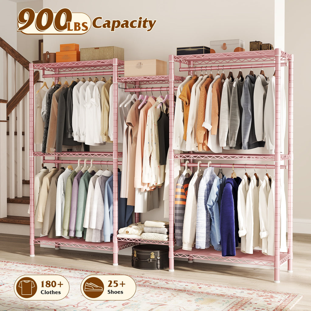 74.5" W Clothes  Rack Heavy Duty Garment Rack Closet Organizer with 8 Shelves &amp; 5 Hanger Rods,Black
