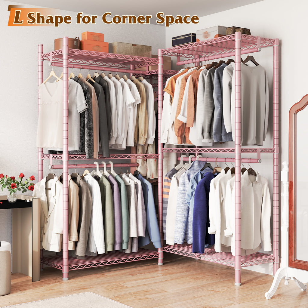 74.5" W Clothes  Rack Heavy Duty Garment Rack Closet Organizer with 8 Shelves &amp; 5 Hanger Rods,Black