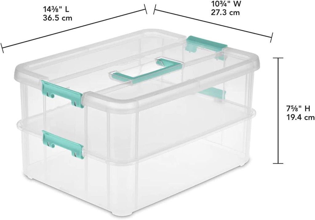 Stack and Carry 2 Layer Handle Box  Stackable Plastic Small  Container with Latching Lid  Bin to  Crafts  Clear  4-Pack