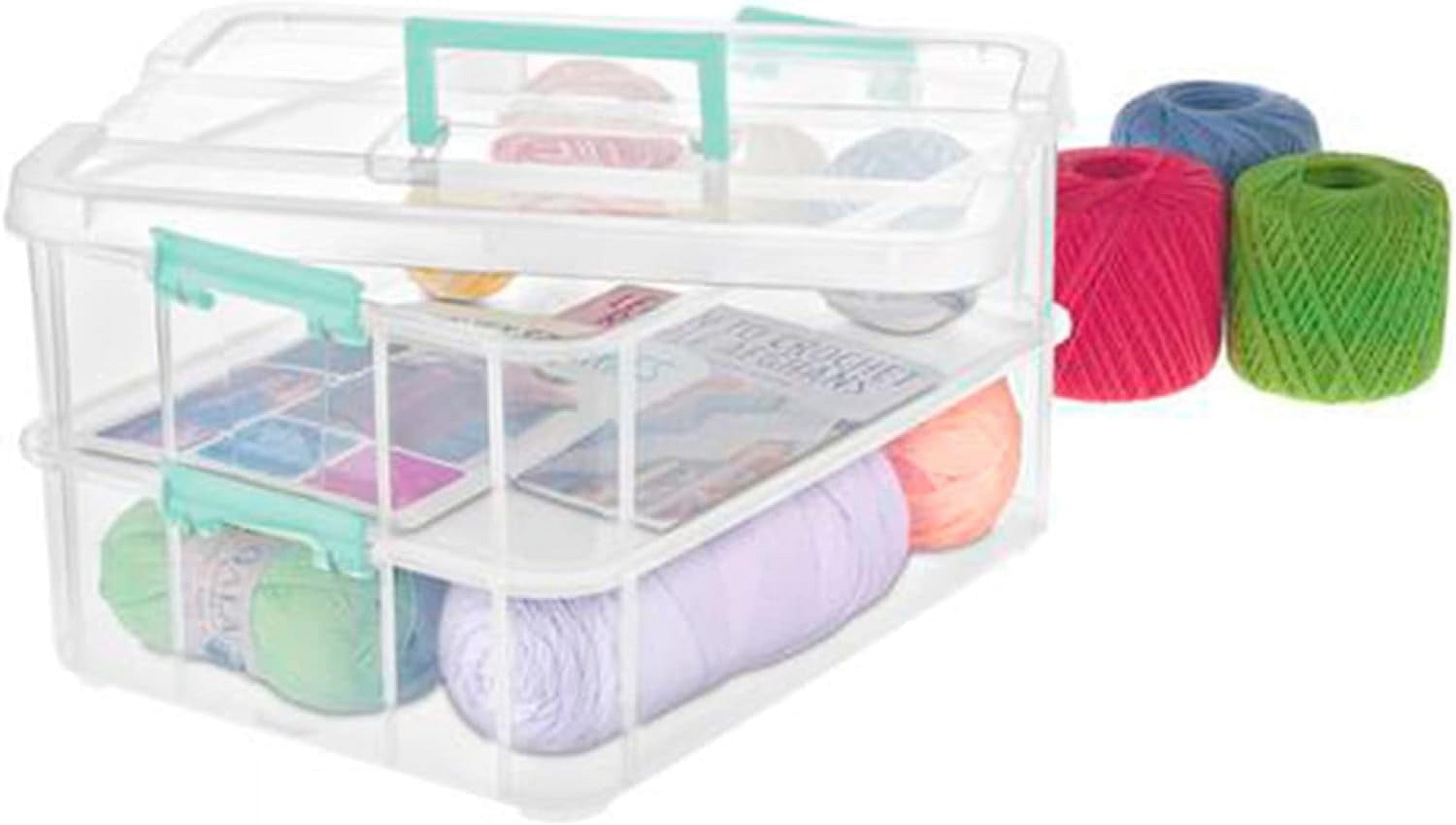 Stack and Carry 2 Layer Handle Box  Stackable Plastic Small  Container with Latching Lid  Bin to  Crafts  Clear  4-Pack