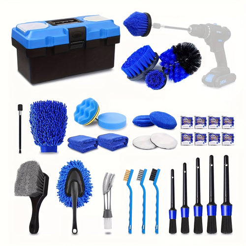 35pcs Car Detail Kit, Car Detail Brush Kit, Car Detail Brush Kit, Car Wash Kit, Car Parts, Car Cleaning Tool Kit, for Interior, Exterior, Wheels