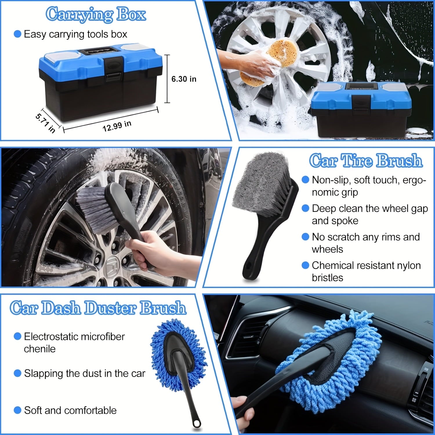 35pcs Car Detail Kit, Car Detail Brush Kit, Car Detail Brush Kit, Car Wash Kit, Car Parts, Car Cleaning Tool Kit, for Interior, Exterior, Wheels
