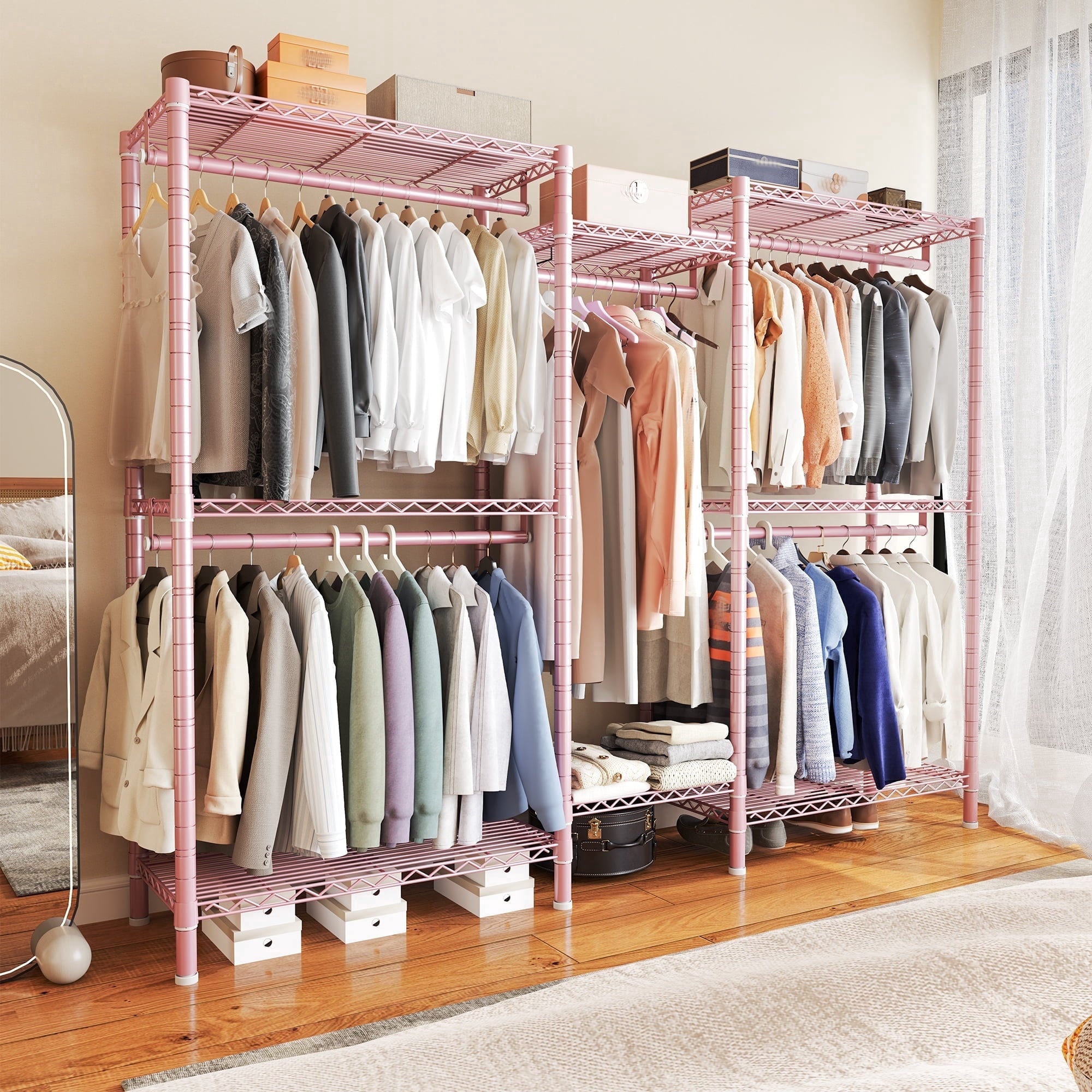 74.5" W Clothes  Rack Heavy Duty Garment Rack Closet Organizer with 8 Shelves &amp; 5 Hanger Rods,Black