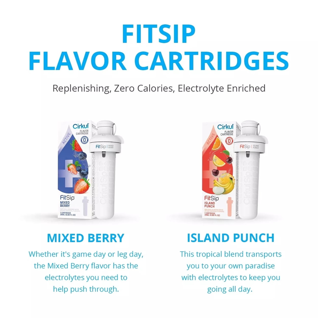 22oz Plastic Water Bottle Starter Kit With Blue Lid + 6 Flavor Cartridges