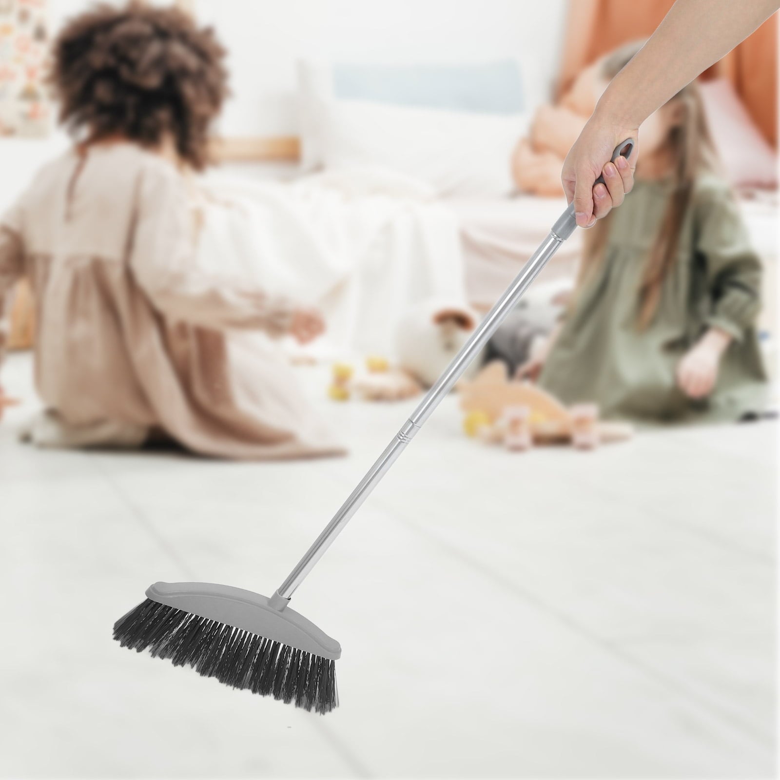 Heavy Duty Outdoor Indoor Broom with Long Handle Stainless Steel Floor Sweeping Tool 1 Set