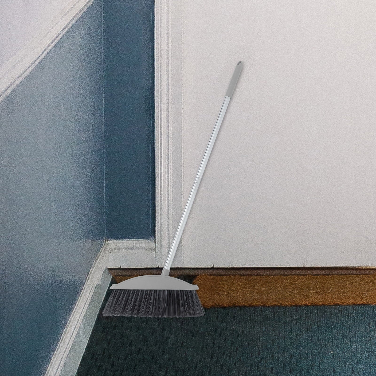 Heavy Duty Outdoor Indoor Broom with Long Handle Stainless Steel Floor Sweeping Tool 1 Set