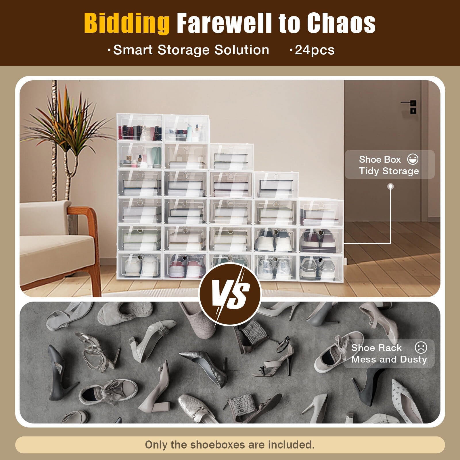 24Pcs Shoe Storage Box White Clear Plastic Display Shoes Case PP Stackable Organizer