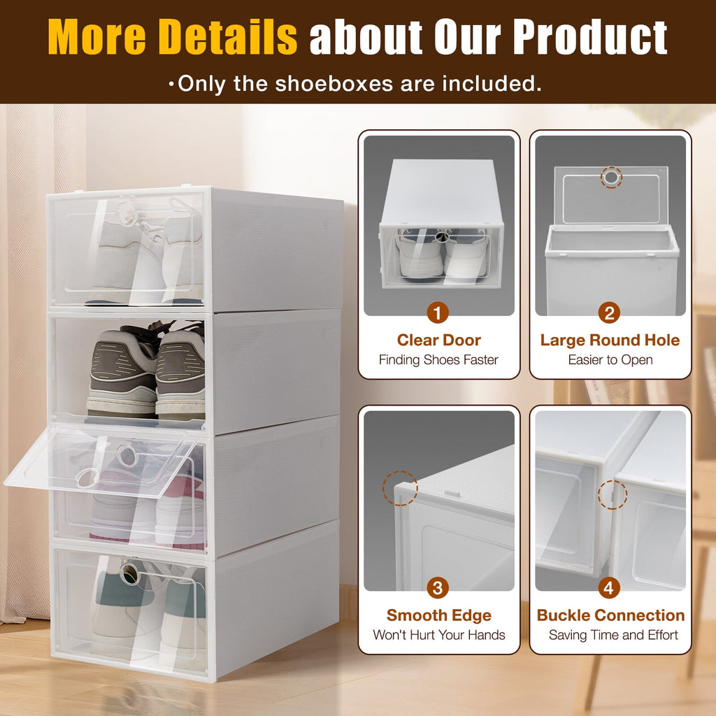 24Pcs Shoe Storage Box White Clear Plastic Display Shoes Case PP Stackable Organizer