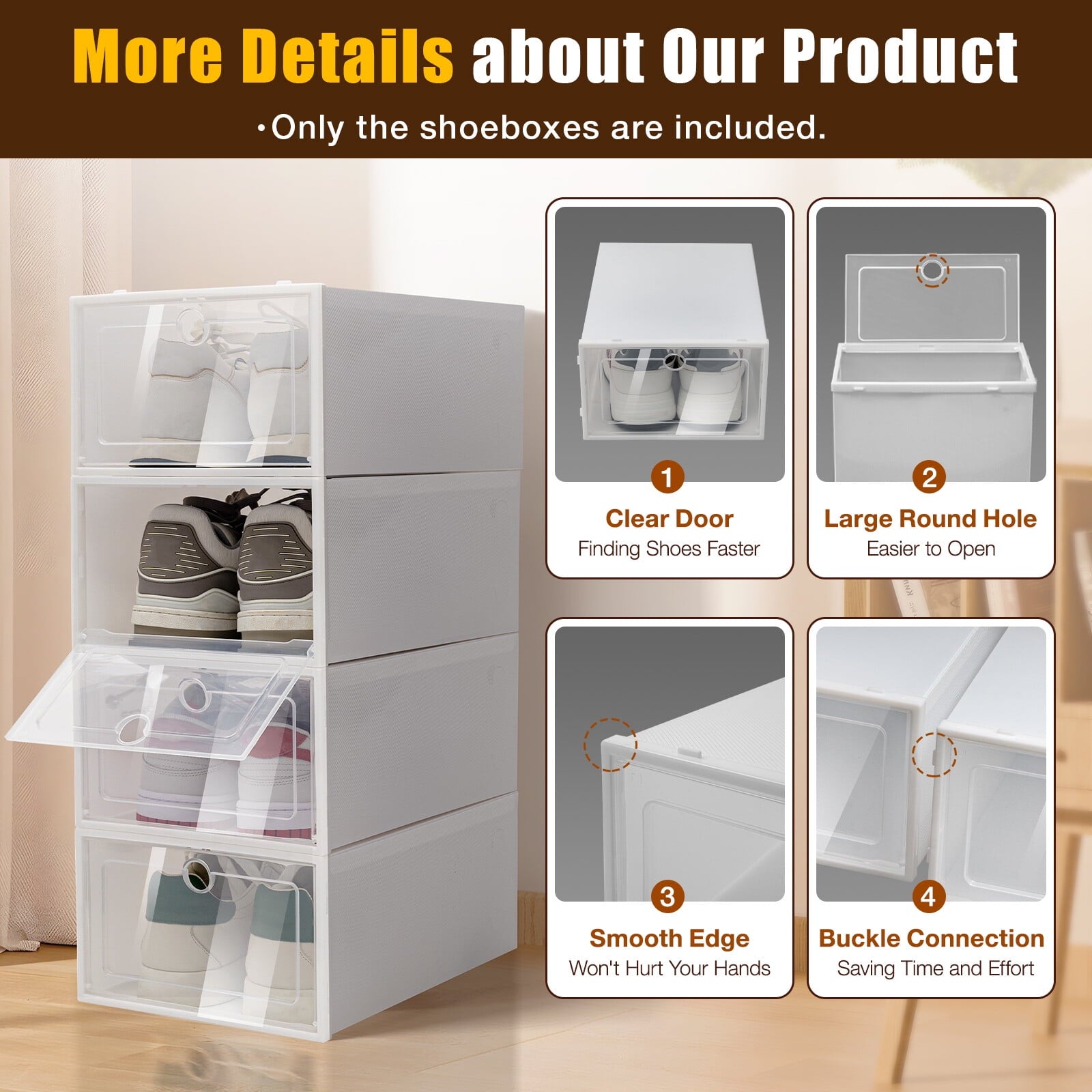 24Pcs Shoe Storage Box White Clear Plastic Display Shoes Case PP Stackable Organizer