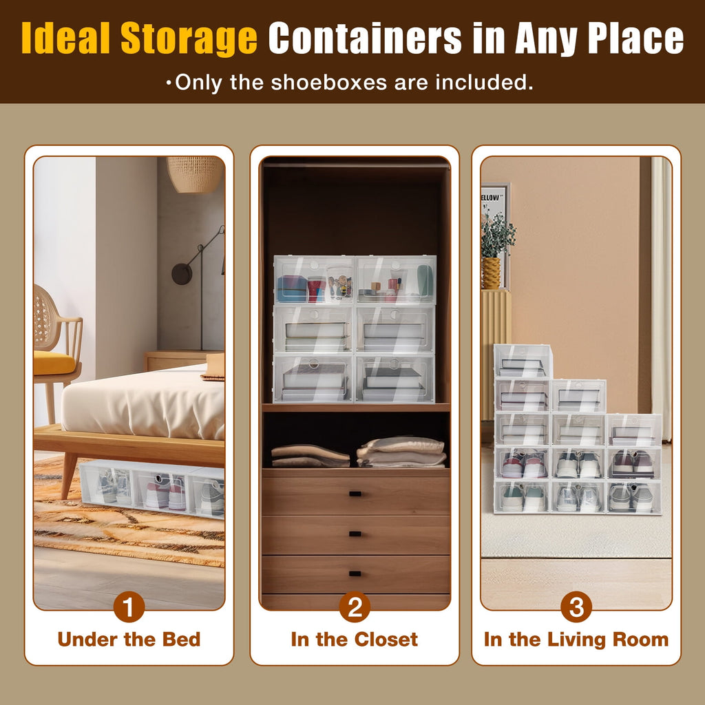 24Pcs Shoe Storage Box White Clear Plastic Display Shoes Case PP Stackable Organizer