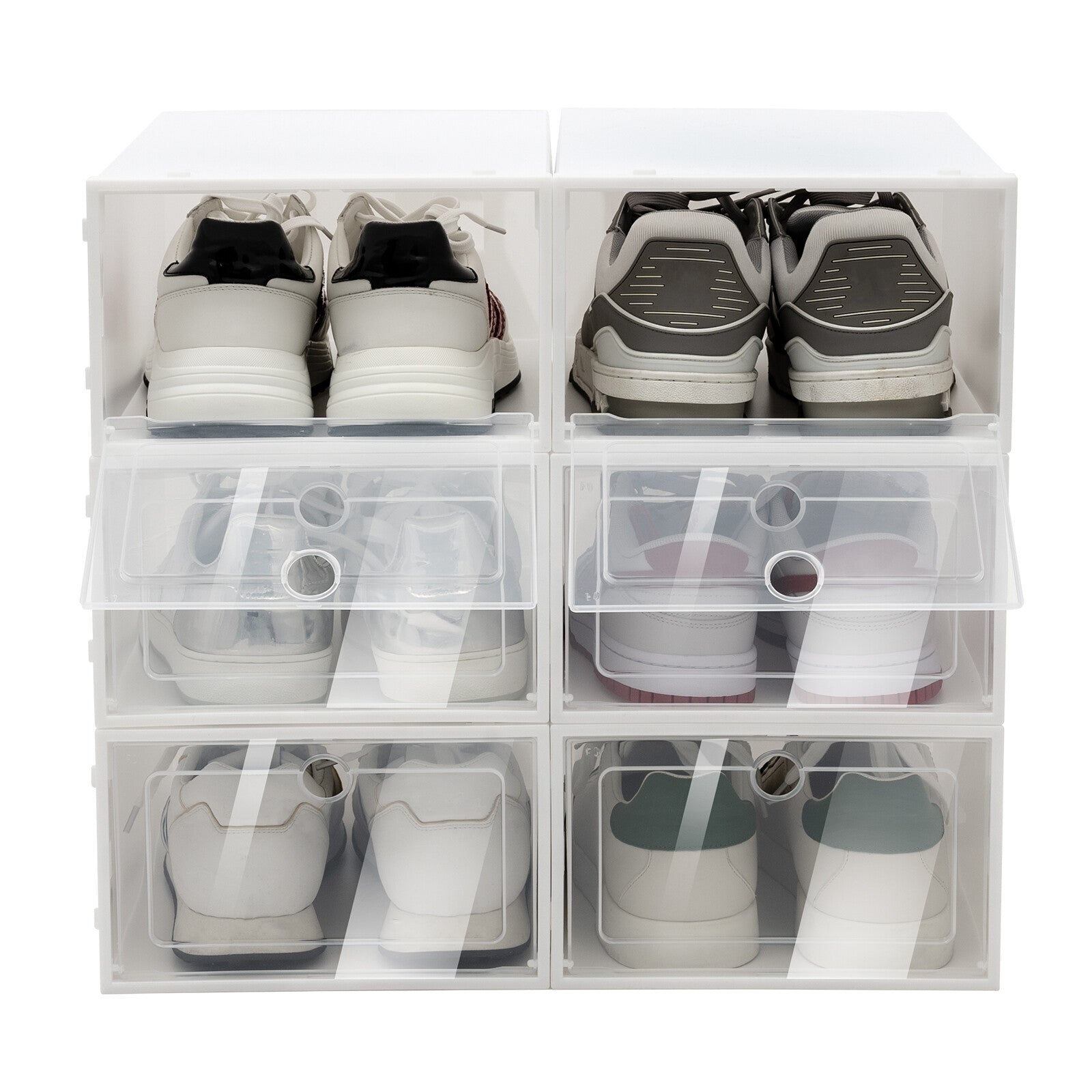 24Pcs Shoe Storage Box White Clear Plastic Display Shoes Case PP Stackable Organizer