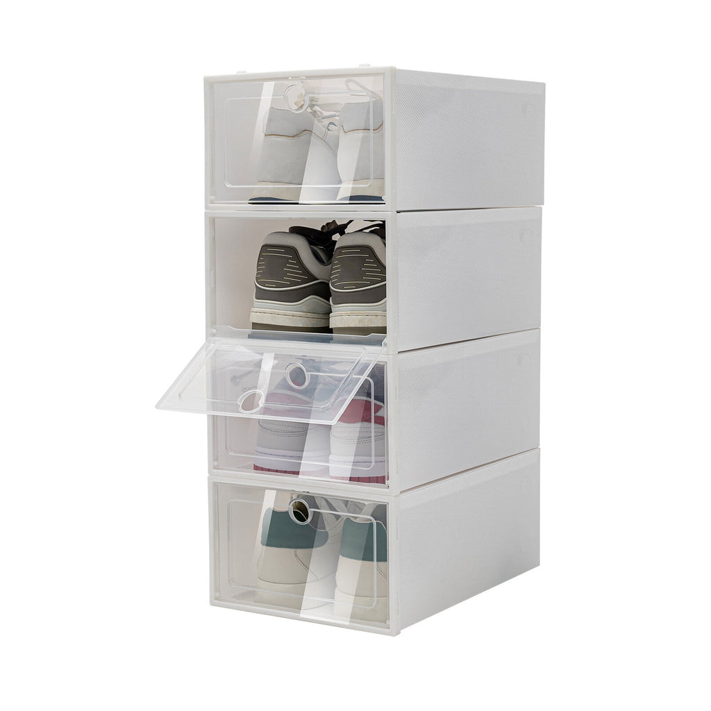 24Pcs Shoe Storage Box White Clear Plastic Display Shoes Case PP Stackable Organizer