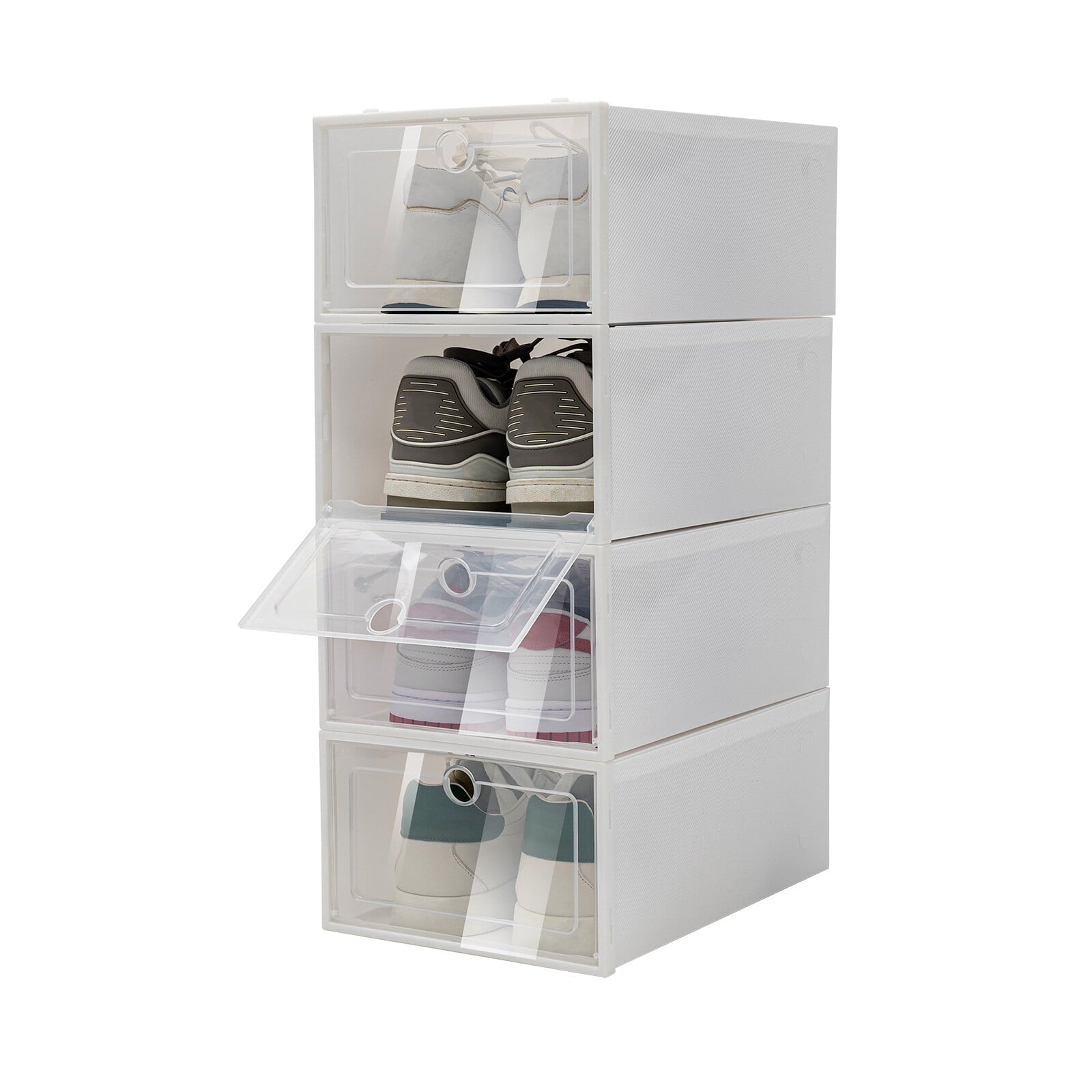 24Pcs Shoe Storage Box White Clear Plastic Display Shoes Case PP Stackable Organizer